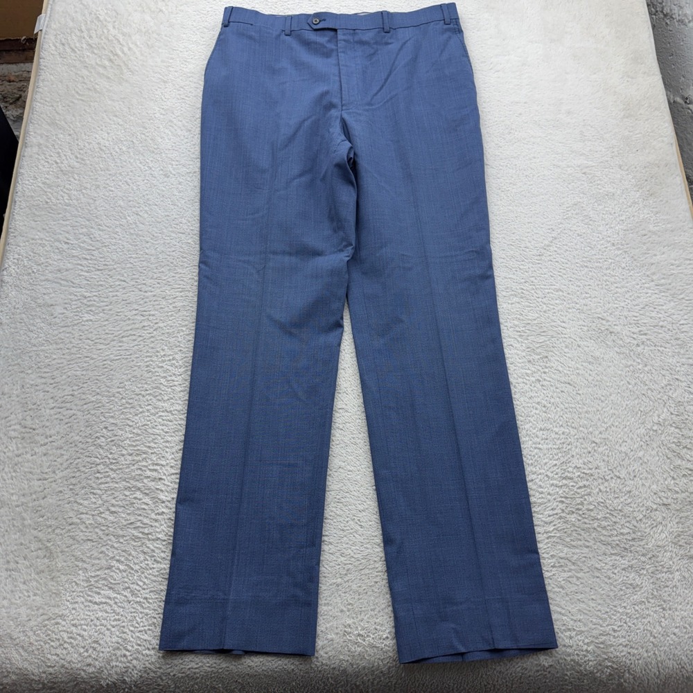 Hart Schaffner Marx Mens Blue 100% Wool Flat Front Dress Pants Slacks 38R